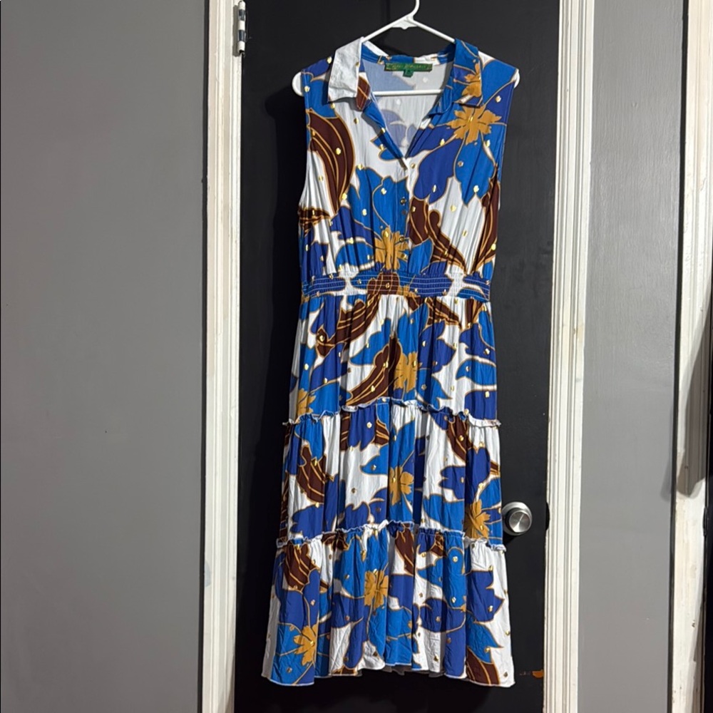 Alex & Parker Tiered Floral Print Metallic Maxi Dress Size: XL